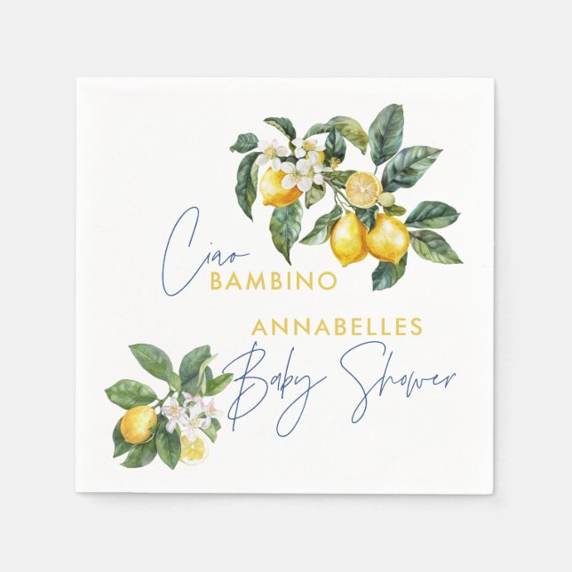 Serviette En Papier Ciao Bambino baby shower grec au citron (Devant)