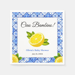 Serviette En Papier Ciao Bambino Baby Shower Méditerranéen Carreaux Bl