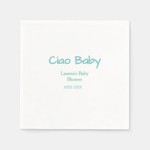 Serviette En Papier ciao bébé bleu vert pastel baby shower nom date 