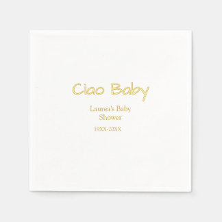 Serviette En Papier ciao bébé jaune or pastel nom date de la baby show