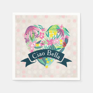 Serviette En Papier Ciao Bella Cute Coeur floral aux fleurs tropicales