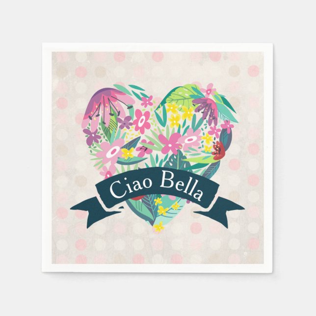 Serviette En Papier Ciao Bella Cute Coeur Floral avec Fleurs Tropicale (Devant)