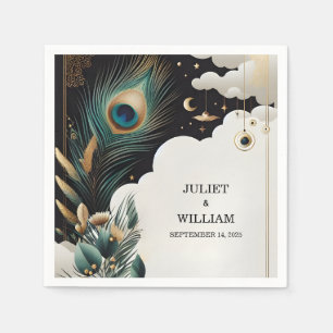 Serviette En Papier Ciel Asiatique Rustique Plume Paon Nuage Mariage