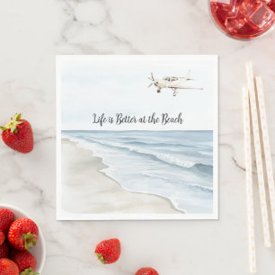 Serviette En Papier Ciel Bleu Plage Océan Côte Avion Blanc