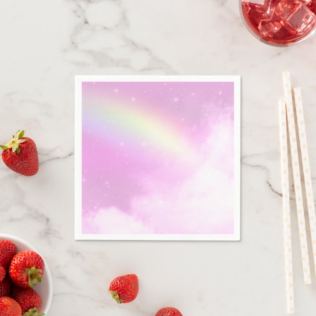 Serviette En Papier Ciel rose pastel avec arc-en-ciel jaune (En situation)