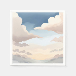 Serviette En Papier Cieux nuageux   Nuages bleus de ciel à l'aquarelle