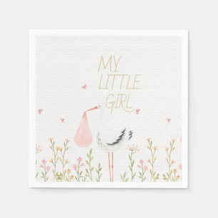 Serviette En Papier Cigogne aquarelle douce - "Ma petite fille" Bébé