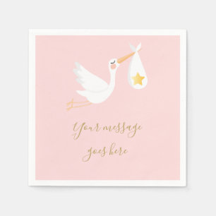 Serviette En Papier Cigogne de livraison spéciale Bébé Fille Rose Douc