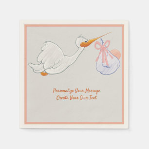 Serviette En Papier Cigogne volante mignonne avec un bébé rose emmaill