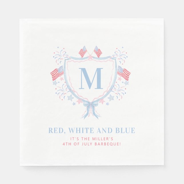Serviette En Papier Cimetière 4 juillet barbecue rouge, blanc et bleu (Devant)