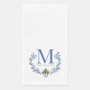 Serviette En Papier Cimetière Monogramme Bleu avec arbre de Noël