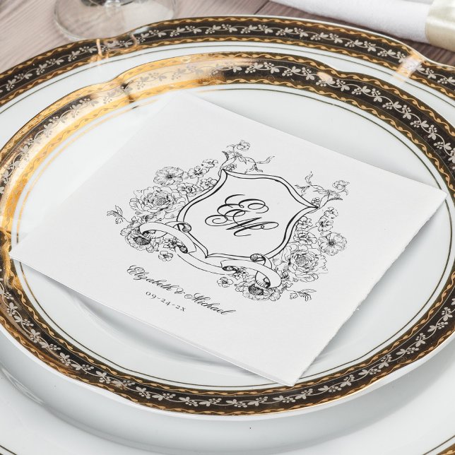 Serviette En Papier Cimier Floral Monogramme Mariage élégant (Créateur téléchargé)