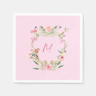 Serviette En Papier Cimier Floral Monogramme rose