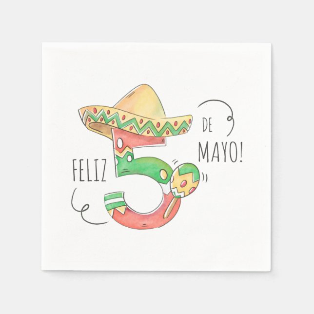 Serviette En Papier Cinco de Mayo #5 à Sombrero, Maracas (Devant)