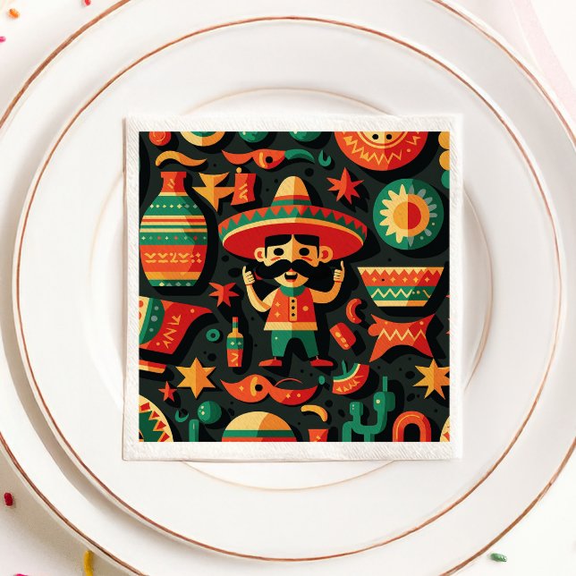 Serviette En Papier Cinco de Mayo. Motif de dessin animé mexicain (Créateur téléchargé)