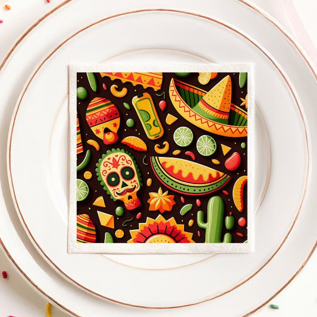 Serviette En Papier Cinco de Mayo. Motif de dessin animé mexicain (Créateur téléchargé)