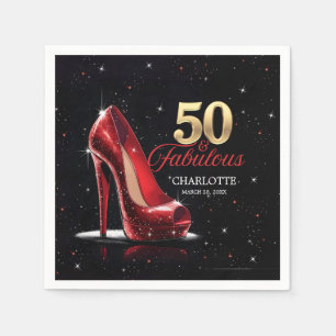 Serviette En Papier Cinquante 50 & Fabuleux BIRTHDAY Red Gold High Hee
