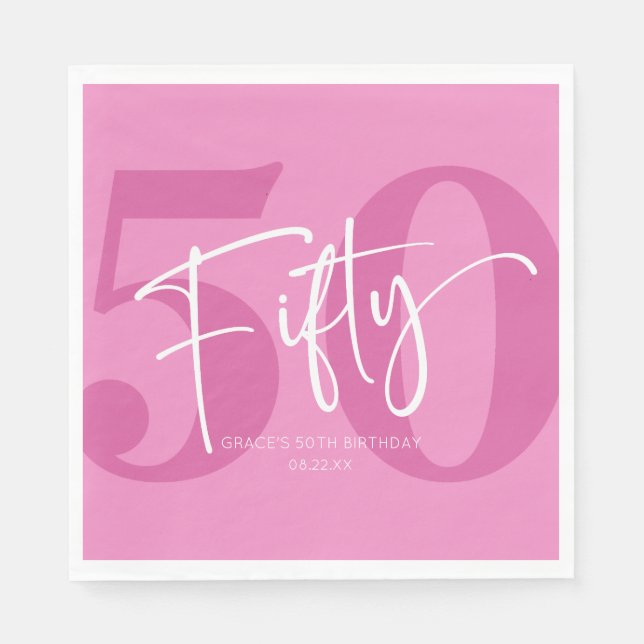 Serviette En Papier Cinquante-cinquantième anniversaire rose (Devant)