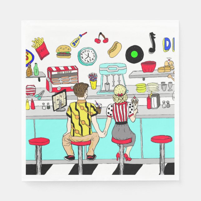 Serviette En Papier Cinquante Diner Nostalgic Couple tenant Les Mains (Devant)