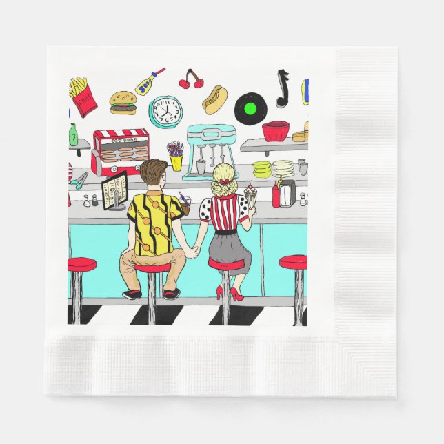 Serviette En Papier Cinquante Diner Nostalgic Couple tenant Les Mains  (Devant)