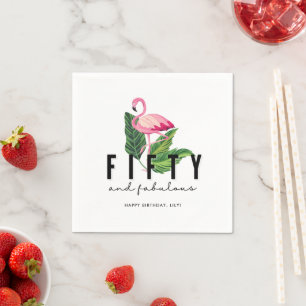 Serviette En Papier Cinquante et fabuleux Flamant rose 50e fête d'anni