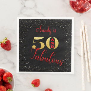 Serviette En Papier Cinquante Et Fabuleux Glitterie Rouge Or Anniversa