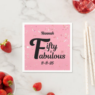 Serviette En Papier Cinquante et fabuleux Joyeux 50e anniversaire rose