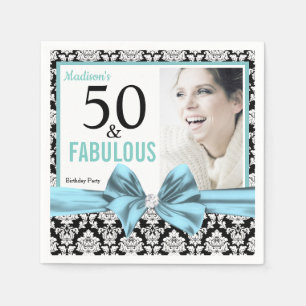 Serviette En Papier Cinquante et fabuleux noir blanc damassé Anniversa