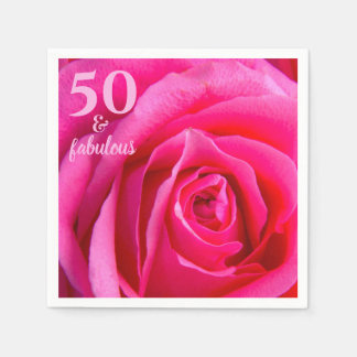 Serviette En Papier Cinquante et fabuleux | Rose rose 50e anniversaire