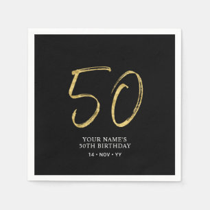 Serviette En Papier Cinquante   Gold & Black Lettering 50th Birthday P