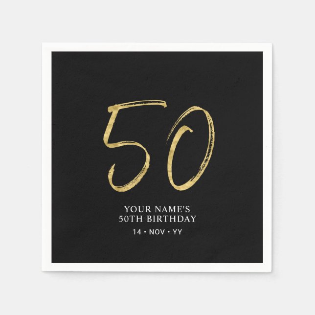 Serviette En Papier Cinquante | Gold & Black Lettering 50th Birthday P (Devant)
