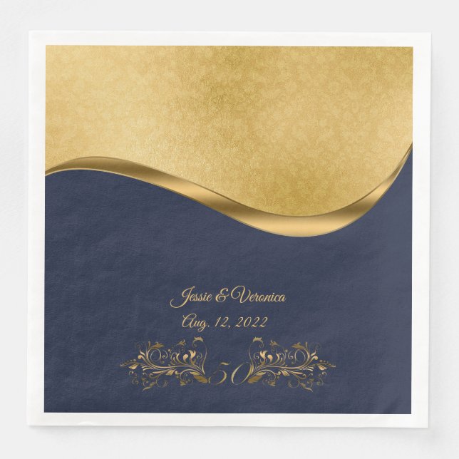 Serviette En Papier Cinquantième anniversaire Mariage de la Marine ble (Devant)