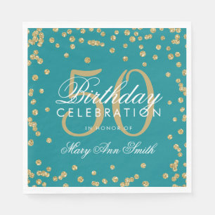 Serviette En Papier Cinquantième confettis Teal de parties
