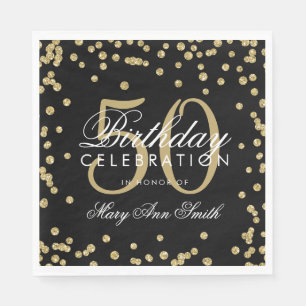 Serviette En Papier Cinquantième noir de confettis de parties
