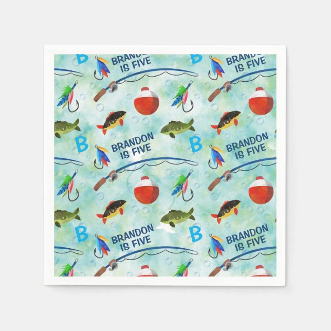 Serviette En Papier Cinquième anniversaire Jeu de pêche thème fête (Devant)