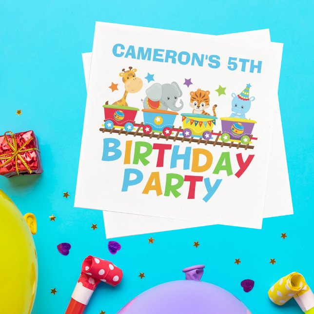 Serviette En Papier Circus Animal Train Cute Enfants Nom Anniversaire  (Créateur téléchargé)