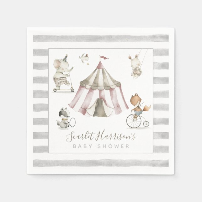 Serviette En Papier Circus Animaux Baby shower Papier Napkin (Devant)