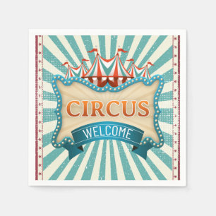 Serviette En Papier Cirque Turquoise Tente Rouge Vintage Anniversaire 