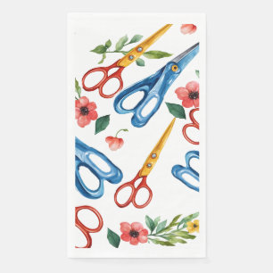 Serviette En Papier Ciseaux à l'aquarelle & Motif sans fin de fleurs s