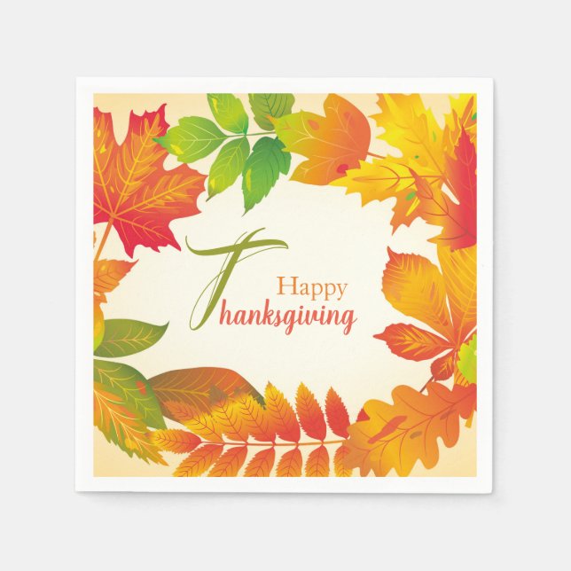 Serviette En Papier Citation bon thanksgiving Feuilles d'automne papie (Devant)
