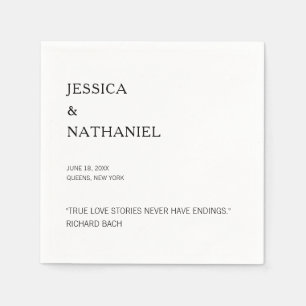 Serviette En Papier Citation d'amour Mariage moderne noir et blanc