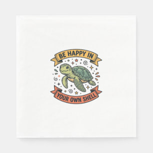 Serviette En Papier Citation de Tortue Heureuse Dessin de Gravure Vint