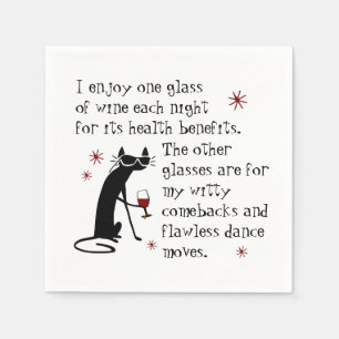 Serviette En Papier Citation de vin Witty Comebacks Cat noir