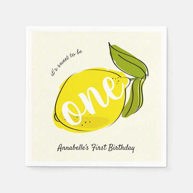 Serviette En Papier Citron 1er Anniversaire Papier jaune clair (Devant)
