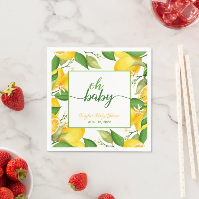 Serviette En Papier Citron Baby shower Napkin - Oh Baby Custom (En situation)