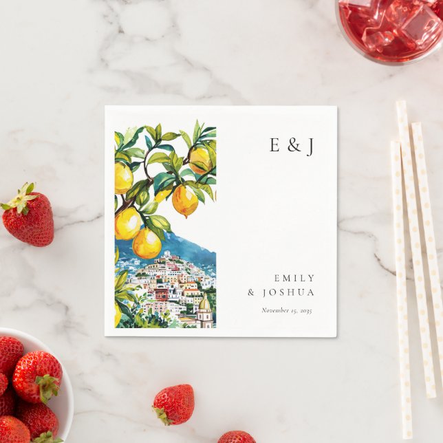 Serviette En Papier Citron Citrus Côte Amalfi Mariage italien (En situation)