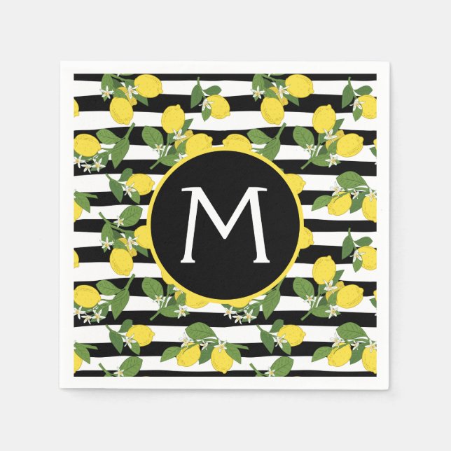 Serviette En Papier Citron jaune Grandes noires (Devant)