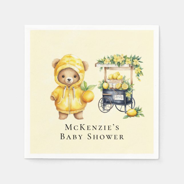 Serviette En Papier Citron Jaune mignonne Baby shower Ours Teddy (Devant)