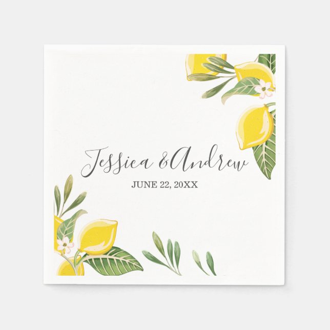 Serviette En Papier Citron Mariage Napkin Botanique Citrus personnalis (Devant)