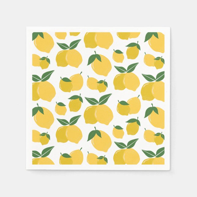 Serviette En Papier Citron Motif Fruit Rétro Jaune Sur Blanc (Devant)